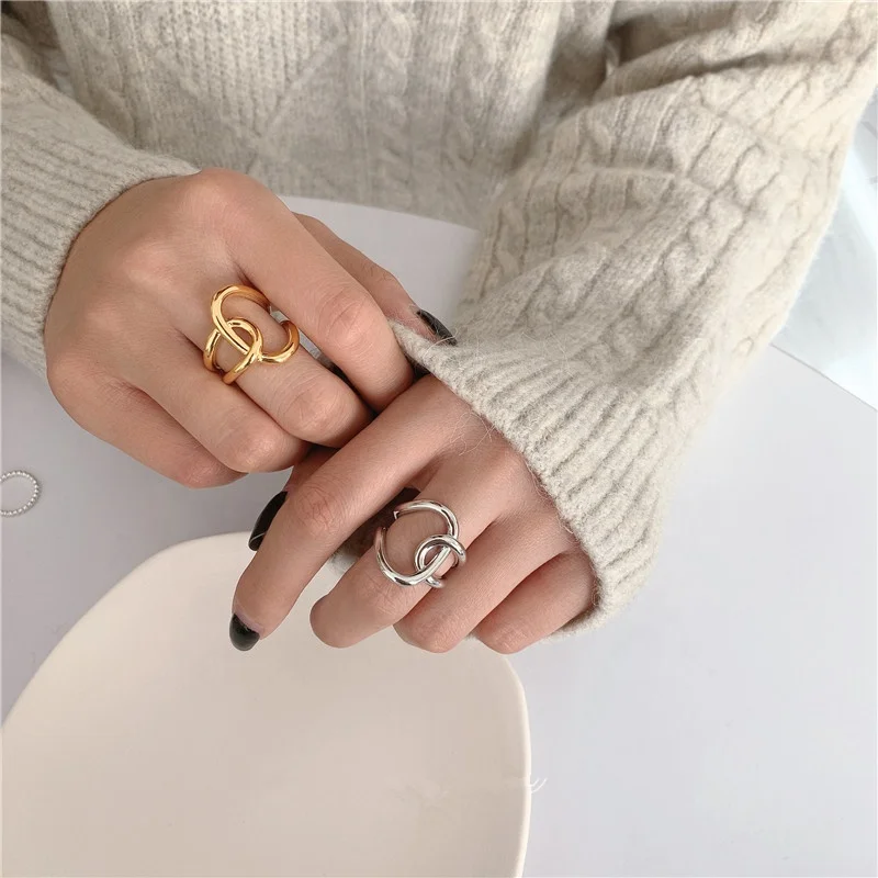 

Trendy Irregular Wire Twisted Hollow Ring Gold Silver Color Brass Metal Minimalist Open Ring For Women Anniversary Gift