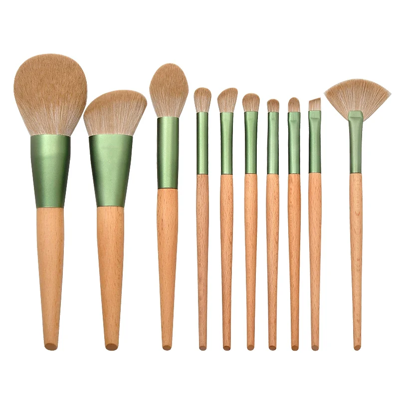 

new 10pcs makeup brush set wood vegan foundation blush eyeshadow private label professional make up brushes tool