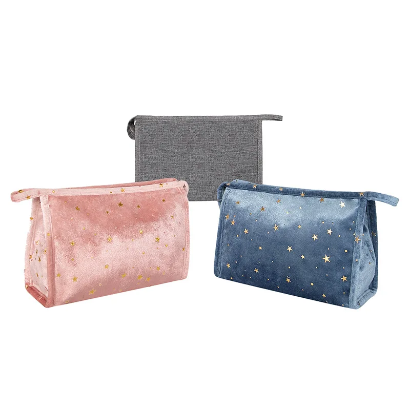 

B-1019 custom logo thermoprint stars square velvet makeup luxury portable lips cosmetic bag for women ladies, Multi colors