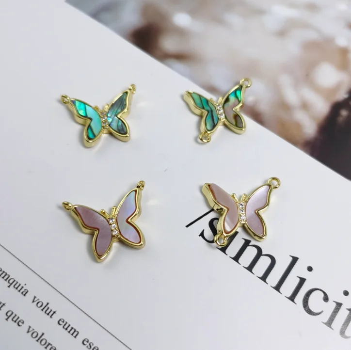 

Factory Natural Shell Mini Butterfly Pendant Diy Jewelry Bracelet Charm Accessories Wholesale, Pink
