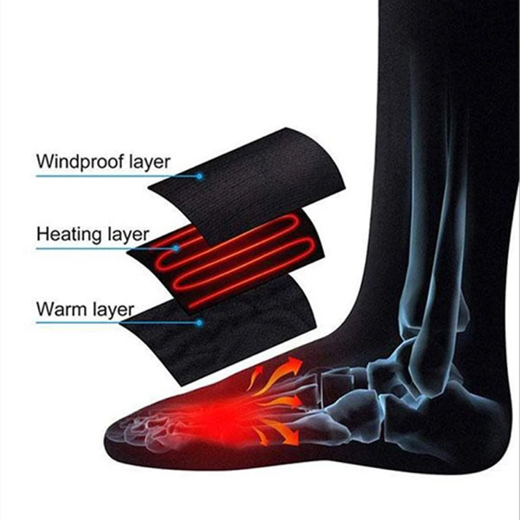 

A2448 Lengthen Wholesale Electrical Heated Sock Washable Battery Case Hot Winter Warm Stockings Battery Heating Socks, Black