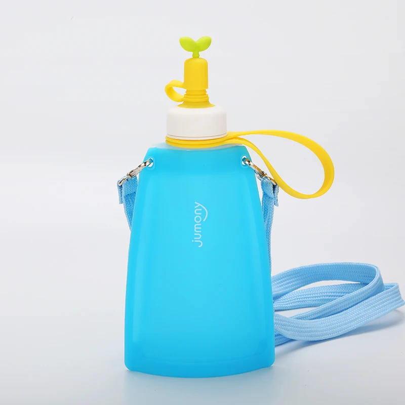 

High quality silicone foldable drinking bottle kids portable water bottle, Blue yellow orange