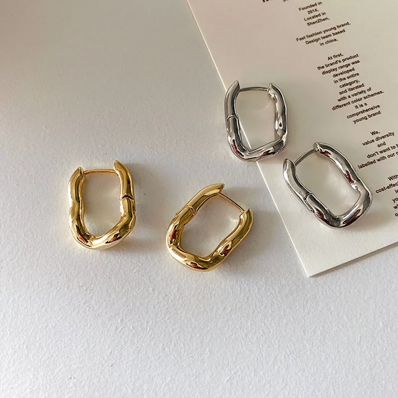 

New Trendy Simple U-Shaped Ear Buckle Irregular Curved Metal Small Hoop Earring Women Party Jewelry Accessories