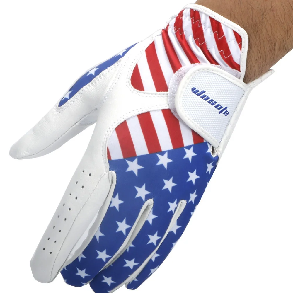 

Wholesale custom USA flag Men's Left Hand Soft Breathable Cabretta Leather Sports golf glove, Custom color