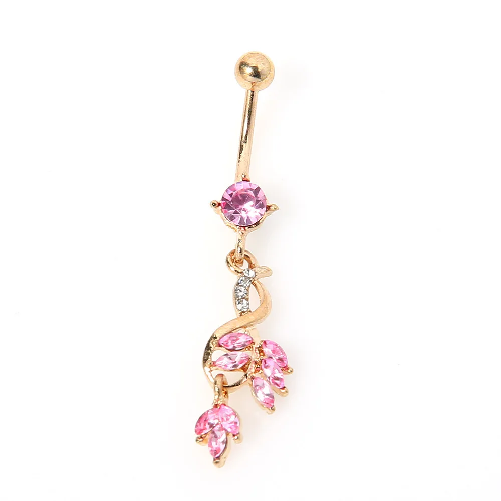 

leaf full diamond belly button rings High-end flower-shaped diamond-studded belly button nail body jewelry