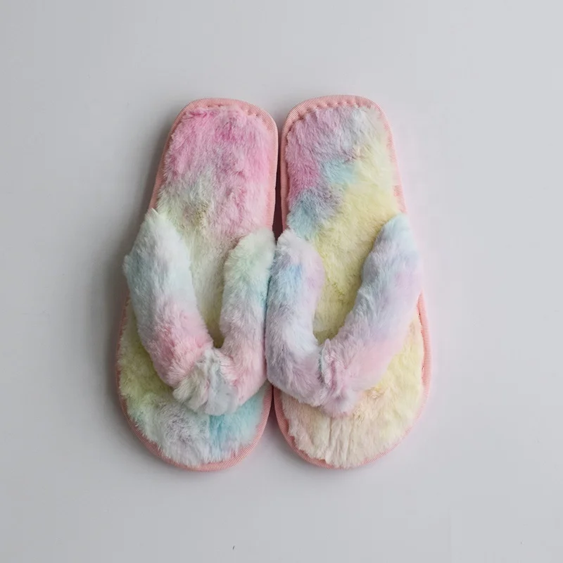 

Fluffy Faux Fur Thong Custom Slippers, Warm Soft Furry Faux Fur Ladies Flip Flops, Customized color