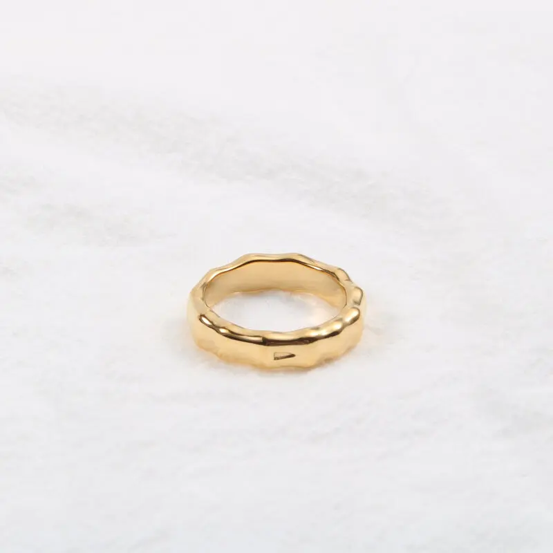Joolim Jewelry Wholesale 18K Gold Plated Bamboo Stainless Steel Rings for Women Dainty Rings