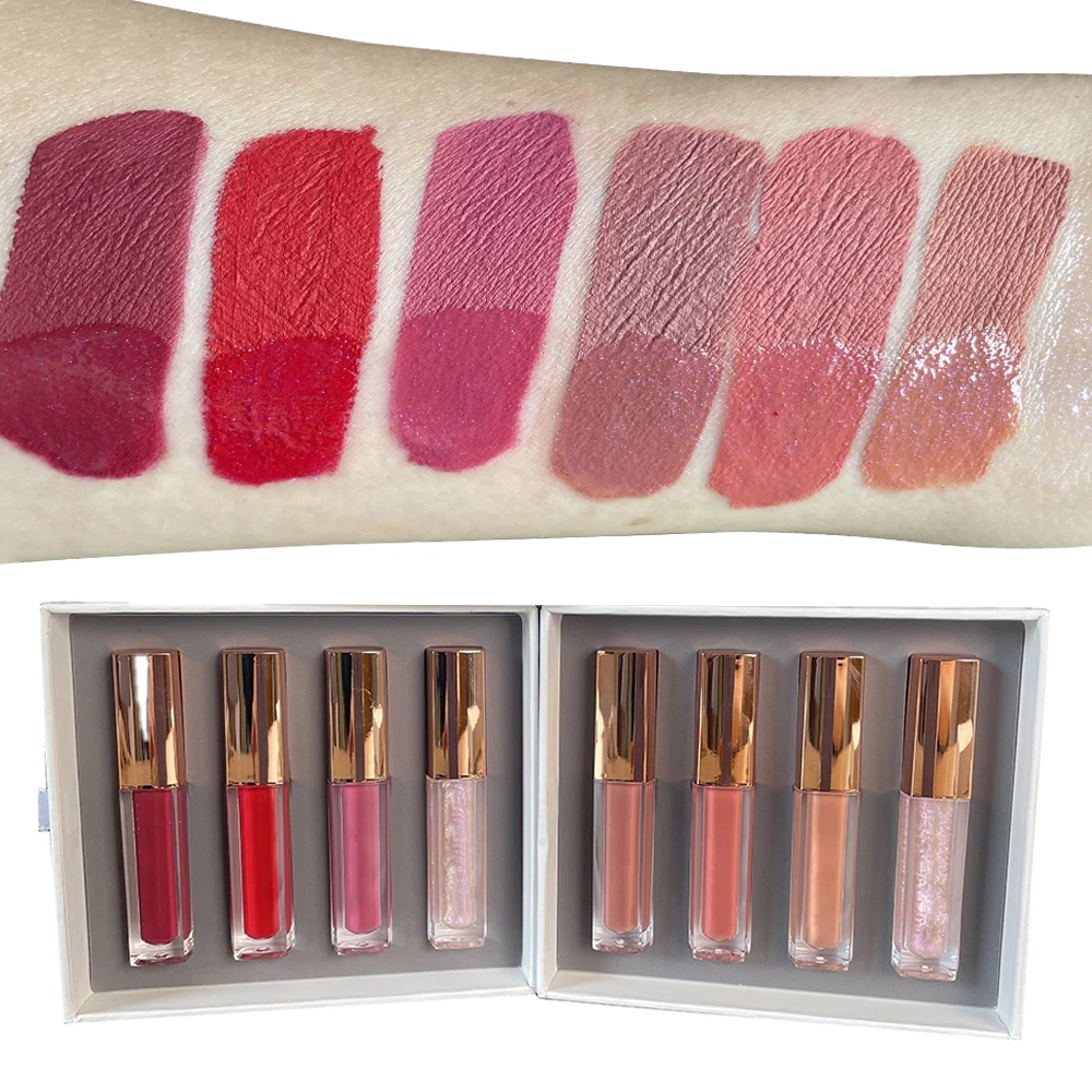 

Private Label Matte Mineral Liquid Lip Gloss Makeup Kit Waterproof Set with Small MOQ Custom Logo Lip Gloss Packaging