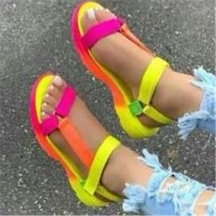 

2021 Summer new solid color women's shoes hot style flat-bottomed slippers, large size one-word women's sandals