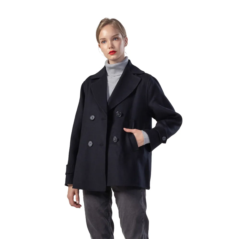 

Customized wom woman wool cashmere coat thick double-breasted black short coat wool plus size coats daily for ladies
