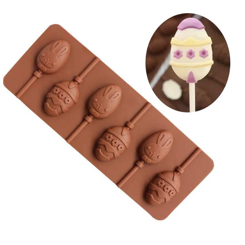 

6 cavity Easter bunny chocolate molds Easter egg lollipop fondant cake decorating tools silicone molds