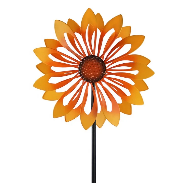 

Hourpark Tall sunflower windmill outdoor lawn landscape garden metal stake wind spinner decor