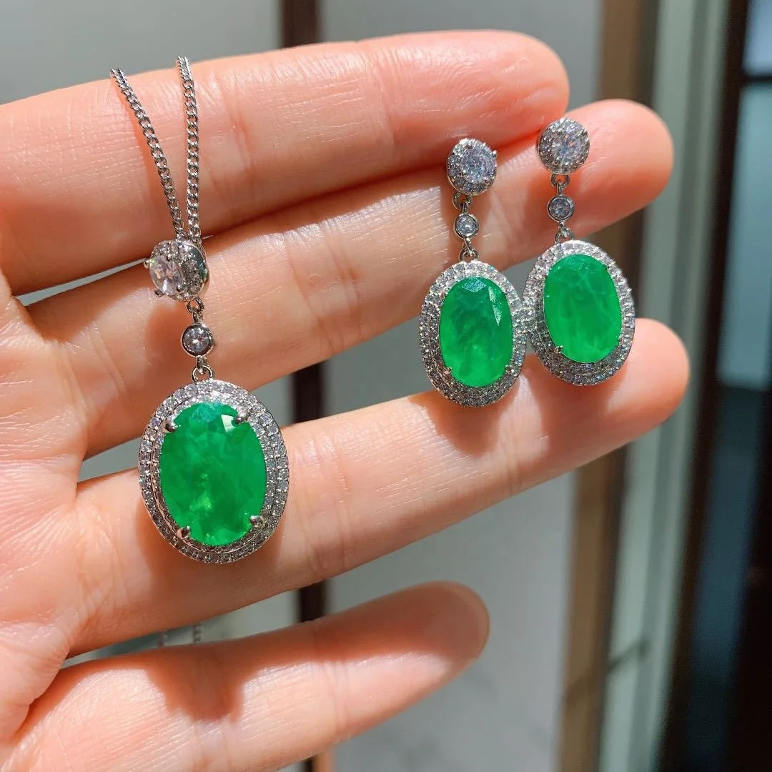 

Emerald Gemstone Jewelry Set stud Earrings pendant Necklaces ring for women Wedding Gifts, Customized color