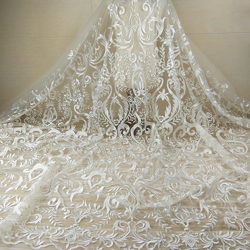 

Beautiful bridal embroidery lace fabric for dress, Ivory