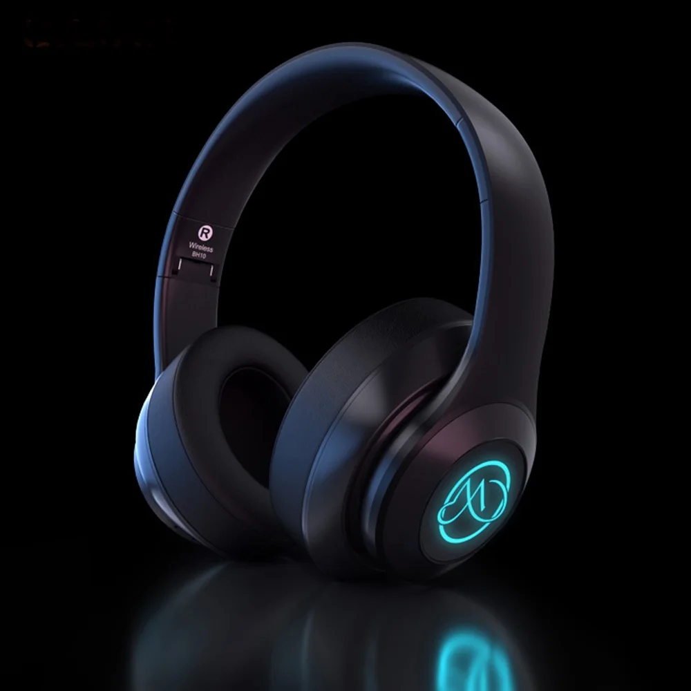 

LED light audio jack sports foldable wireless gaming headset noise cancelling bluetooth headphones with microphone, Customized