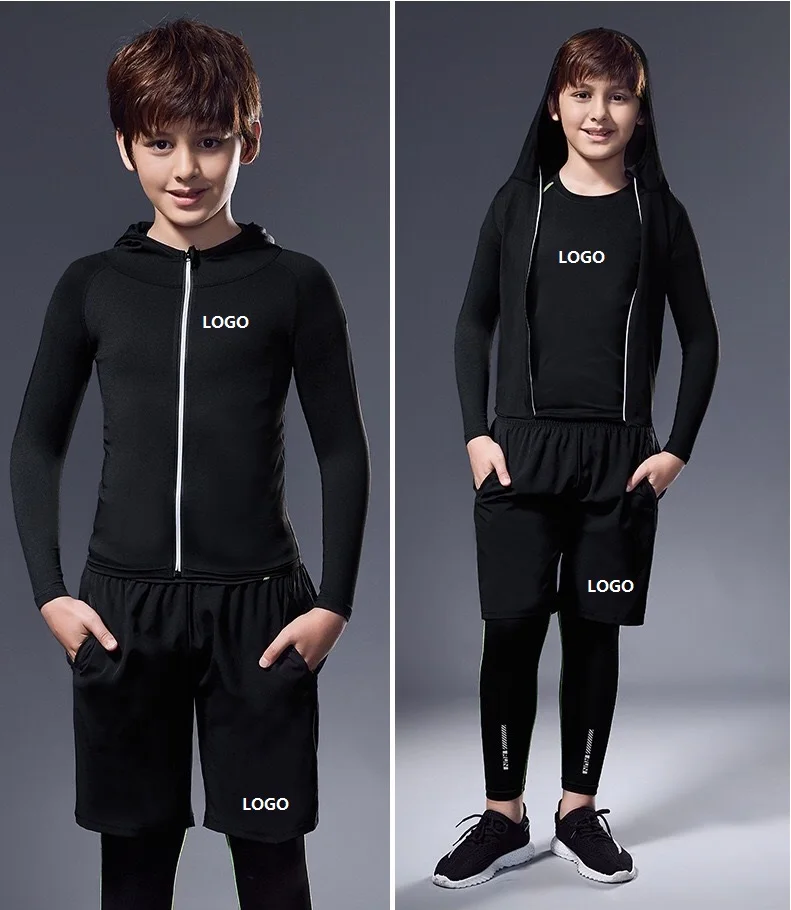 

Custom Logo Polyester 5PCS Set Trainning Undershirt Compression Sportswear Workout Clothes Activewear Kids Leggings