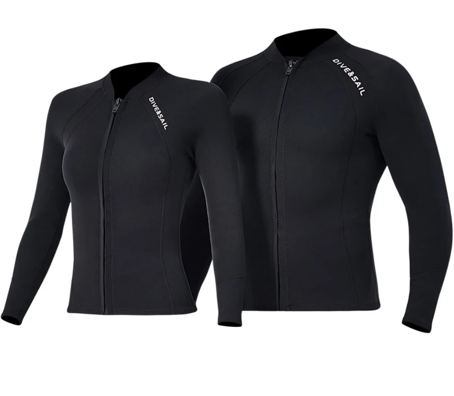 

Men Women Wetsuits Jacket 2MM Neoprene Tops Adults Front Zip Sports Surfing Scuba Diving Suit Top, Black