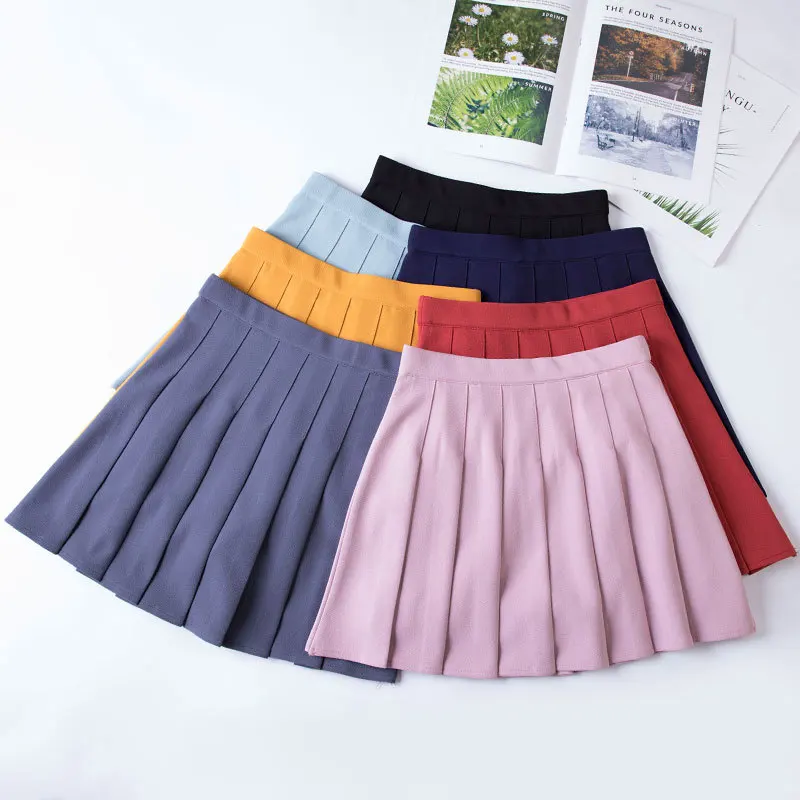 

Girl Pleated Tennis Skirt High Waist Short Dress With Underpants School Uniform Women Teen Cheerleader Badminton Skirts WF0255, Black white pink blue red yellow
