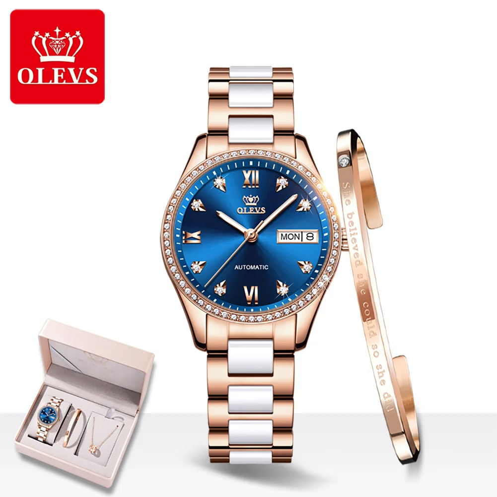 

Olevs Luxury China Watch Mechanical Ceramic Rose Gold Stylish Watch ladies Automatic watch women