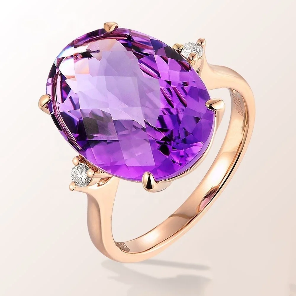 

Purple Crystal Amethyst Zircon Diamonds Gemstones Rings for Women Rose Gold Color Jewelry Accessory Gift, Picture shows