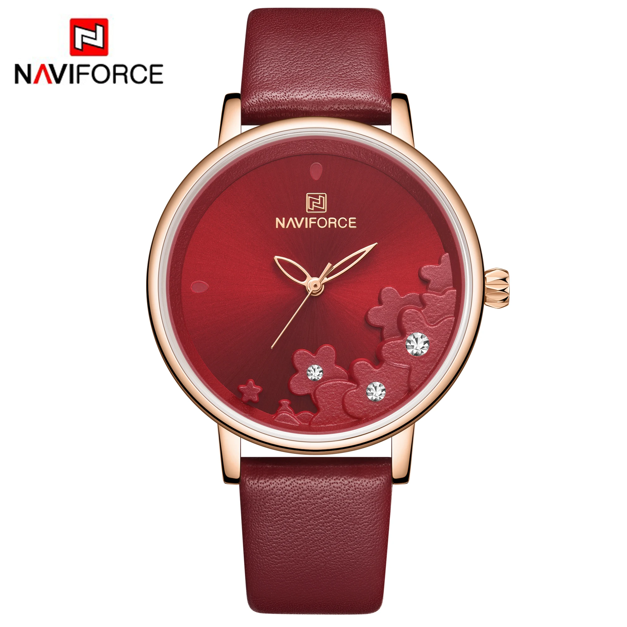 

NAVIFORCE 5012 fashion red lady quartz watch buy Genuine Leather band Waterproof analog display Minimalist casual wristwatch