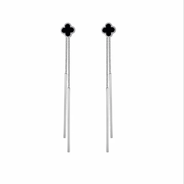 

Korean Unique Fancy Hanging Chain Tassel Clover Pendant Long Stud Earrings, Gold,silver,customized color