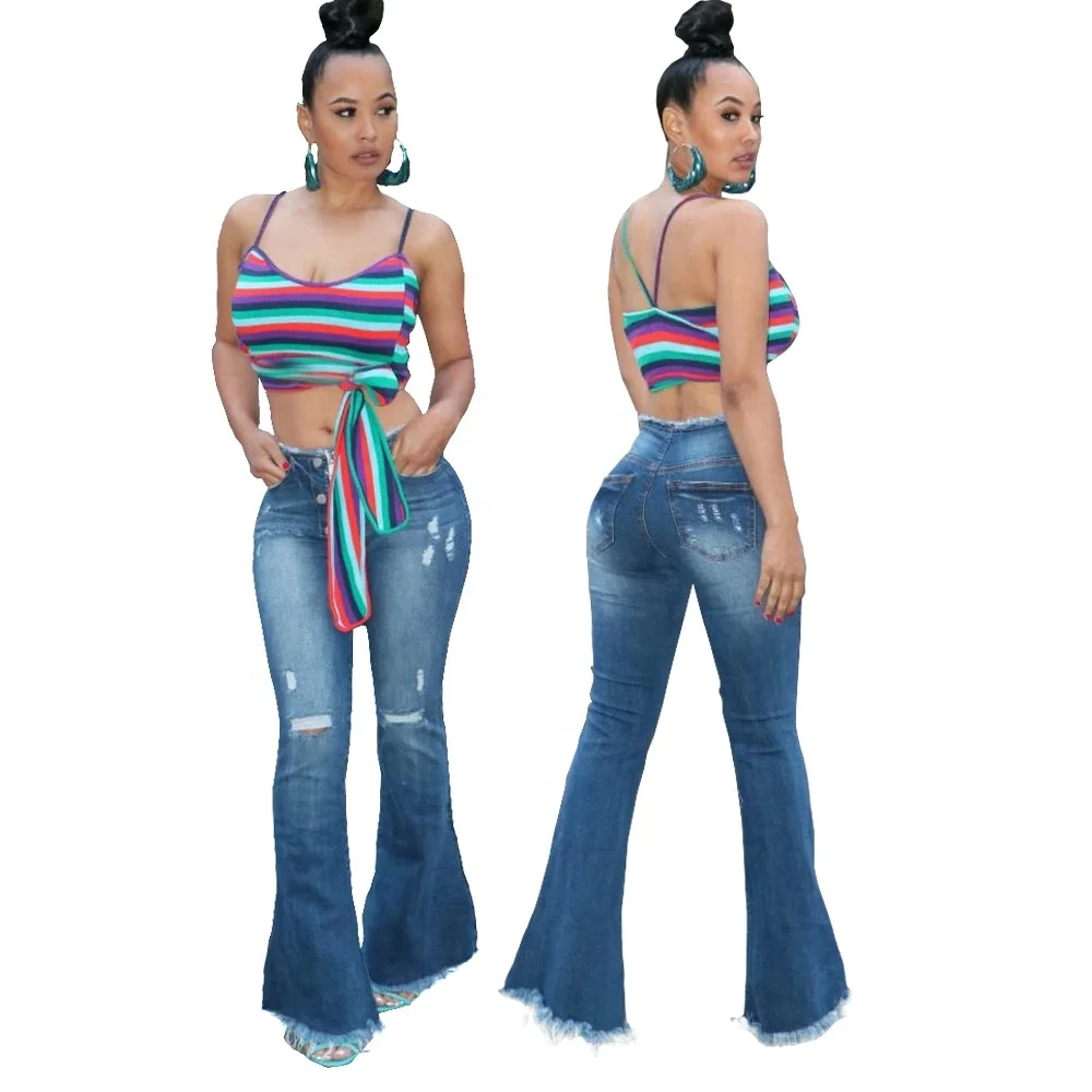 

Stretchy With Flare Bottom For High Waist From Uganda Pants Or Ripped 2020 Bulk New Ladies Jeans, As shown