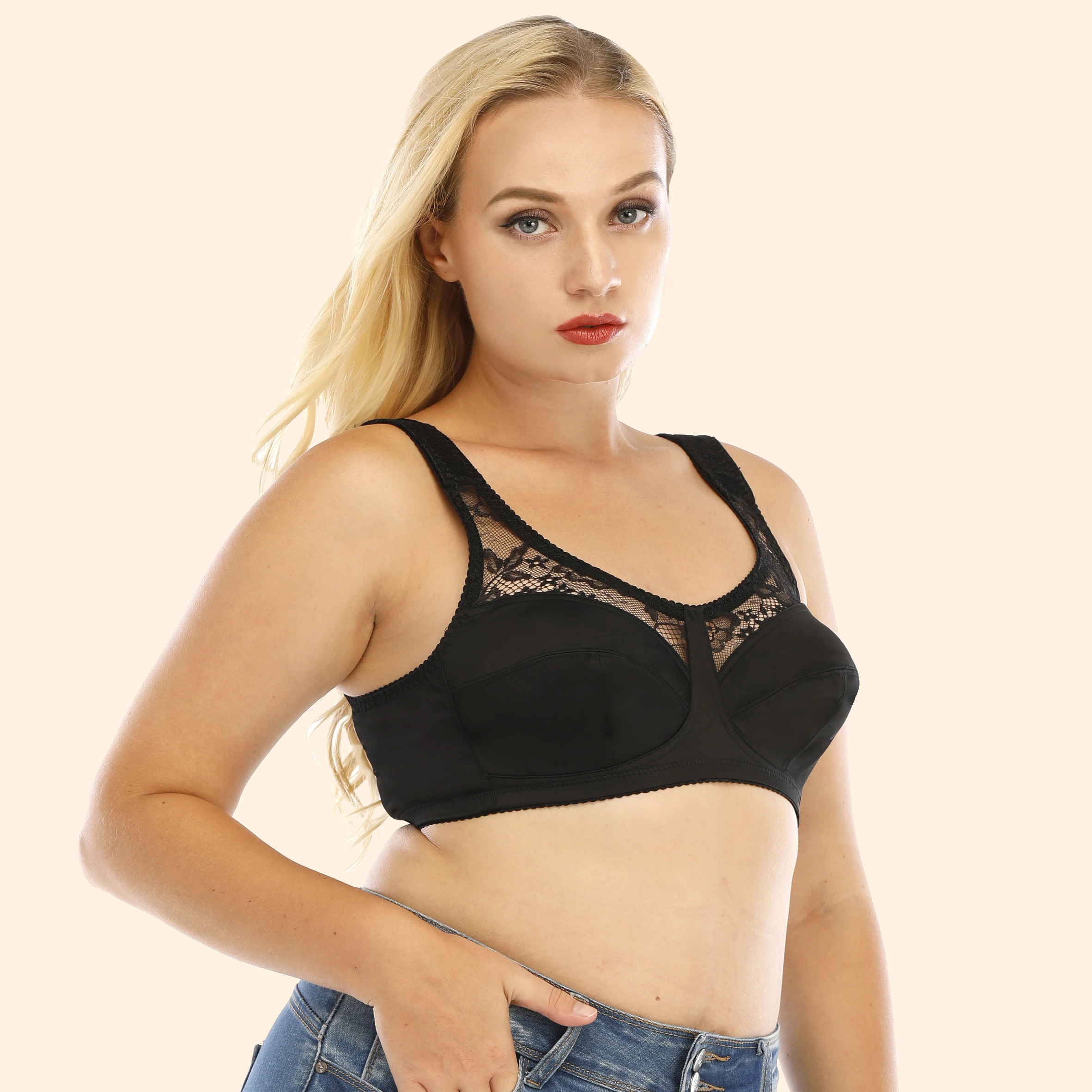 

Woman soutien-gorge grande taille lace bra ultra-thin sostenes talla grande full cups plus size women one piece wirefree bra