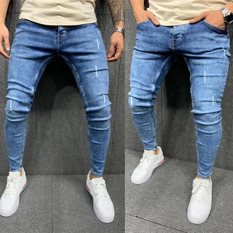 

LW DY 8837 High quality men's worn-out leg stretch jeans Amazon skinny jeans men's striped jeans