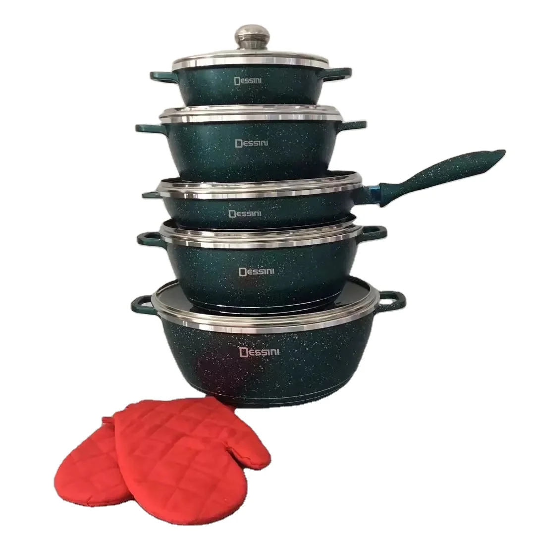 

Dessini 12pcs Cookware Set Die Cast non-stick ceramic granite marble stone coating pots and pans, Customized color