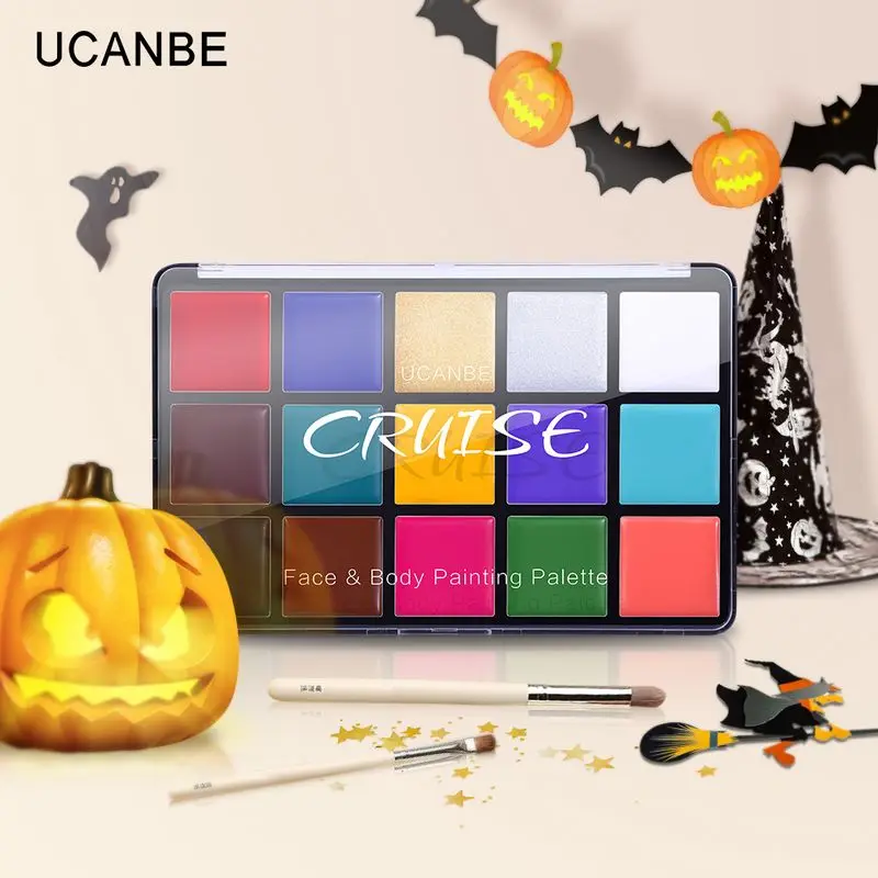 

UCANBE Face Body Painting Oil Safe Kids Flash Tattoo Painting Art Christmas Halloween Party Makeup Fancy Dress Beauty Palette