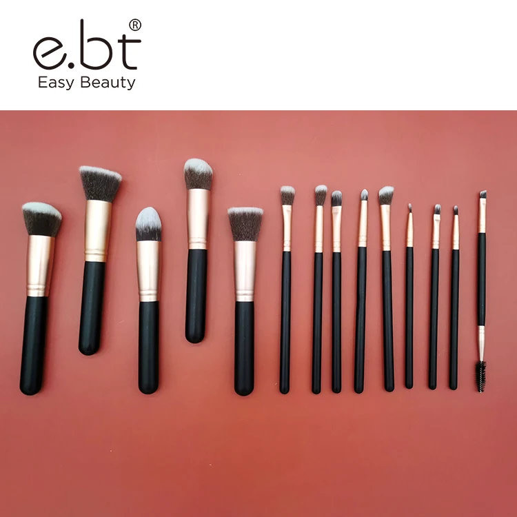 

E.bt04#Customized vegan professional 14pcs black Synthetic Hair makeup brush set