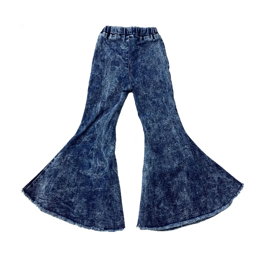 

Latest wholesale custom fashion bell bottom jeans kids toddler bell bottom jeans children loose blue jeans bell bottoms, Customized color