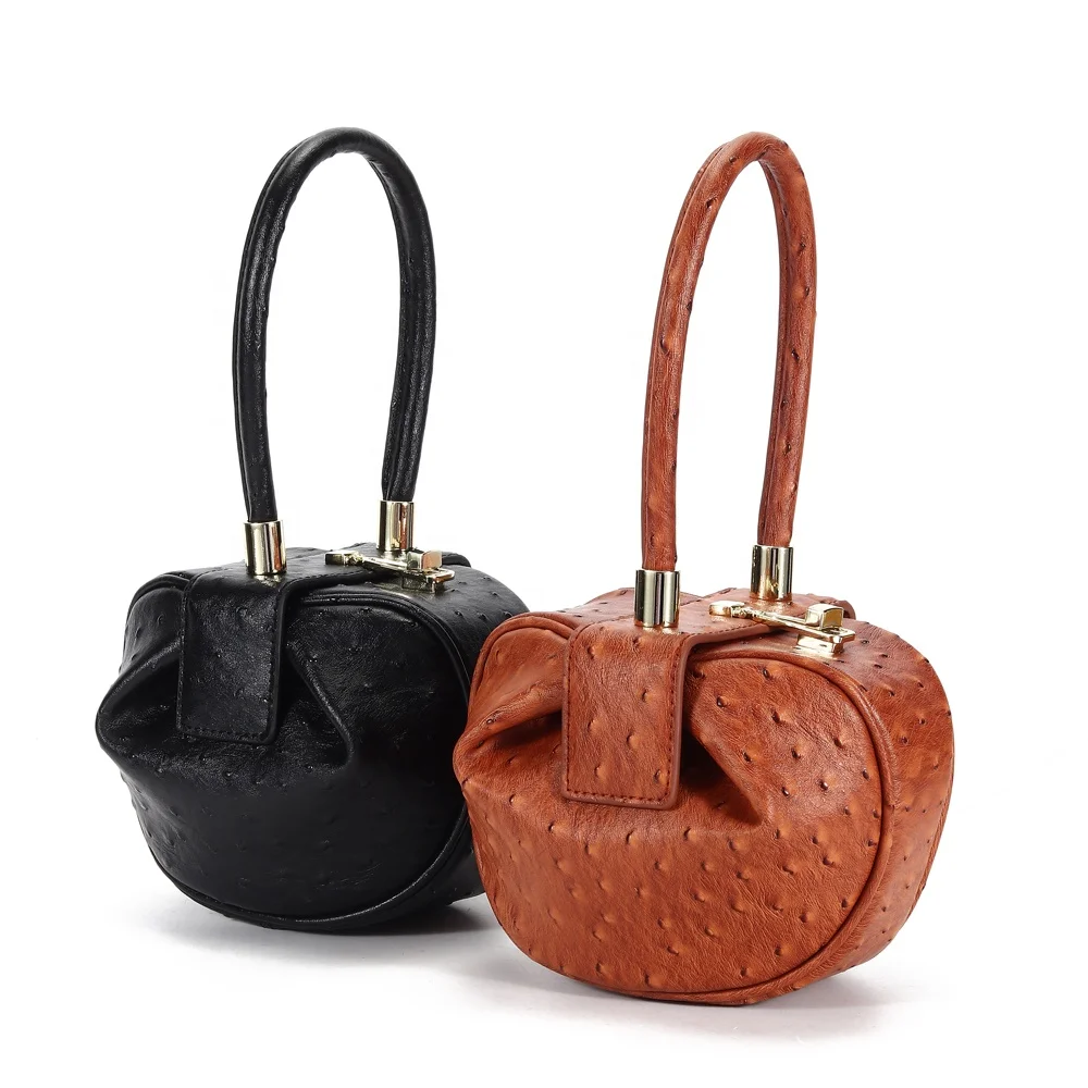 

European and American fashion 2020 ostrich pattern leather ladies portable retro dumplings wonton bag