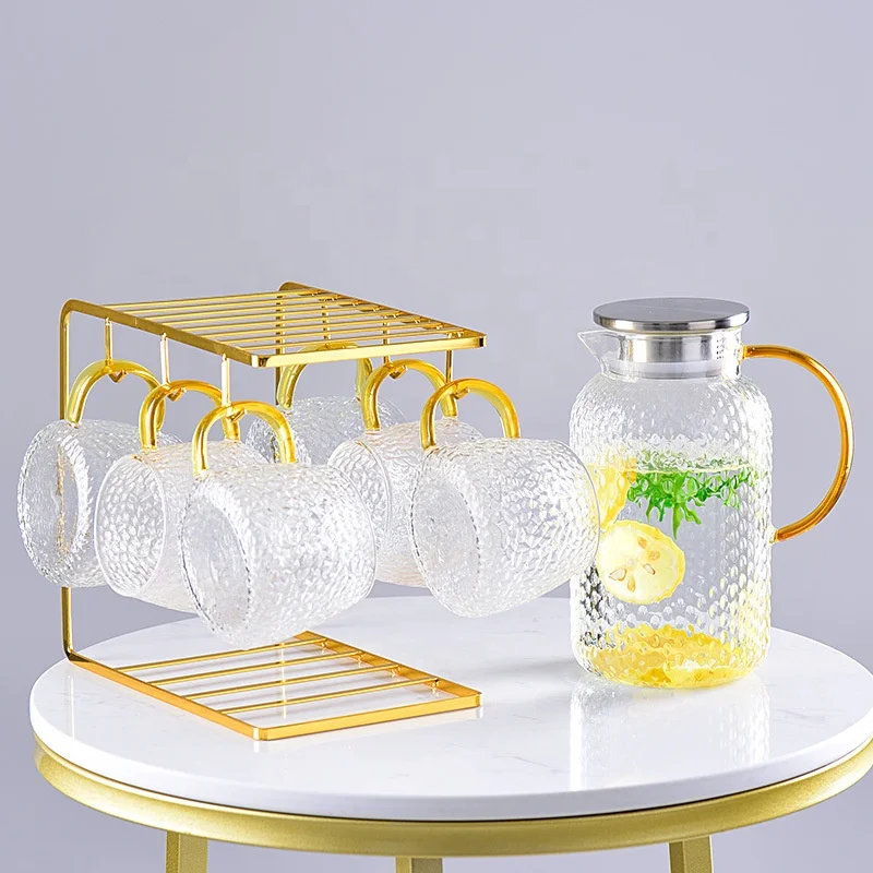 

Franjing Household Gold Rim Hammered Large Capacity Water Bottle sets, Transparent