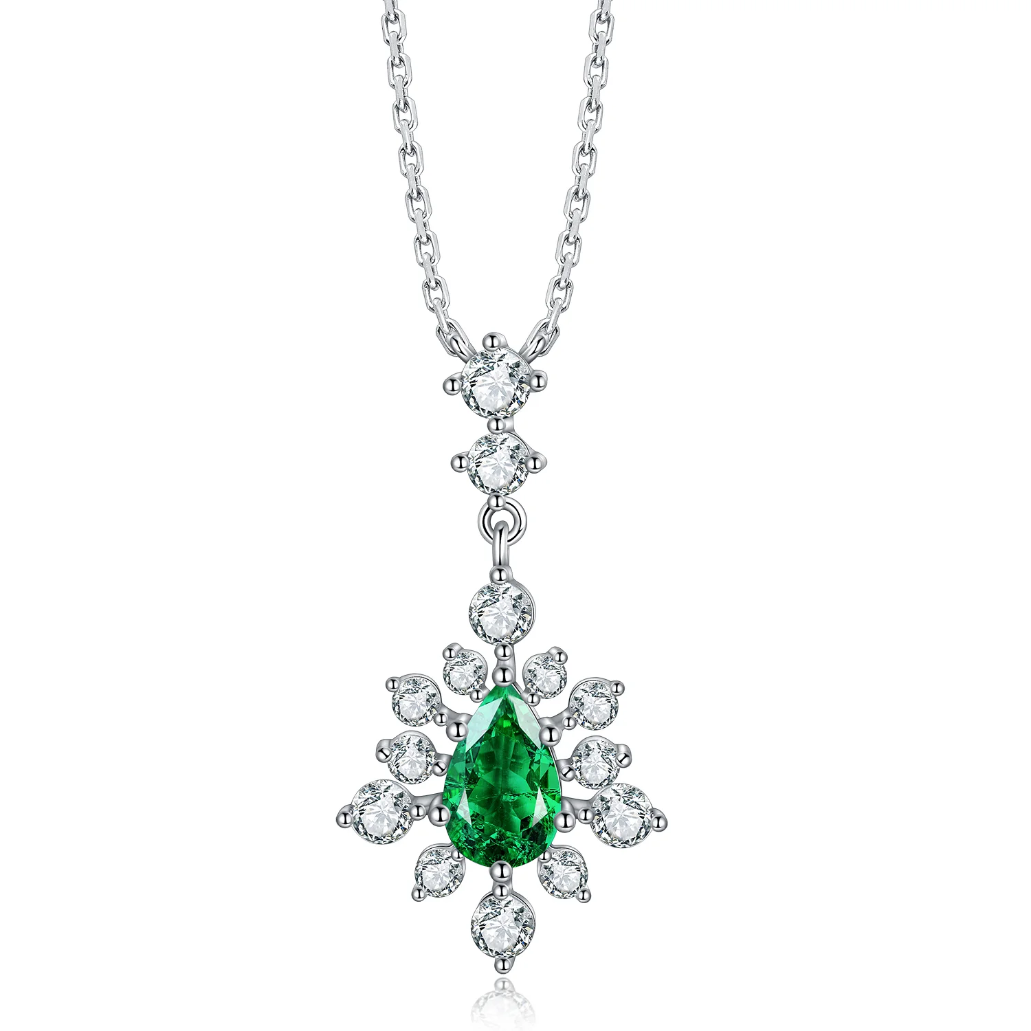 

Anster Lab Grown Zambia Emerald 0.73ct Pear Cut 925 Sterling Silver Emerald Necklace Manufacturer Direct Sale, Green