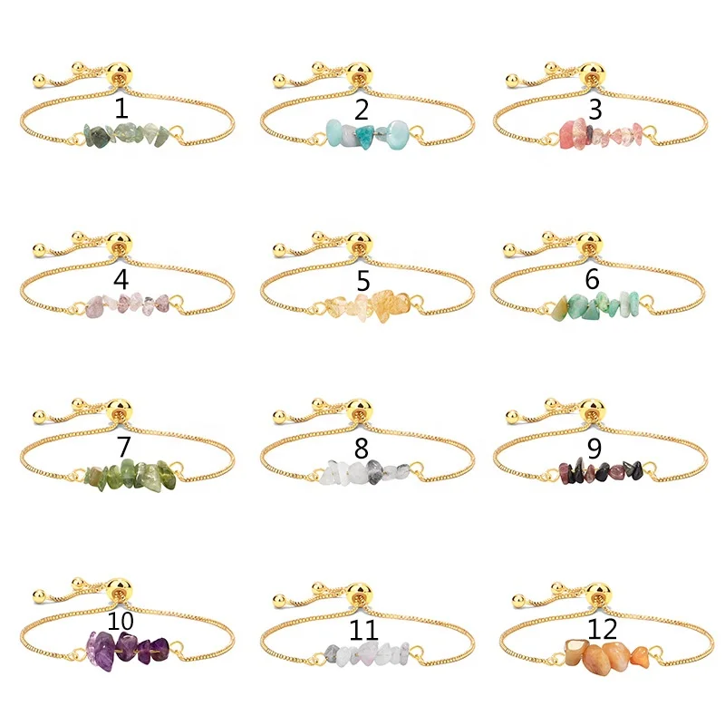 

Newest Design Minimalist Jewelry Trendy Gold Plated Adjustable Bracelets For Women Colorful Gravel Charm Bracelet Bangles