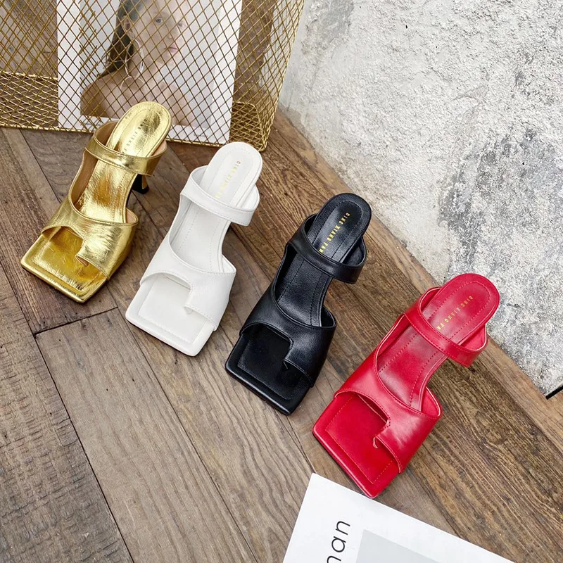 

Fashion Vintage Square Toe Slippers Women High Heel Gladiator Sandals Woman Summer Outdoor Shoes, 4 colors