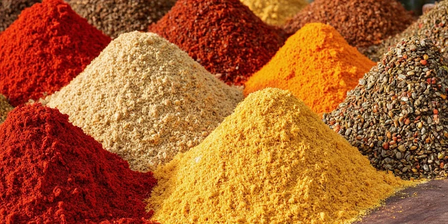 Colorful display of spices on shelves