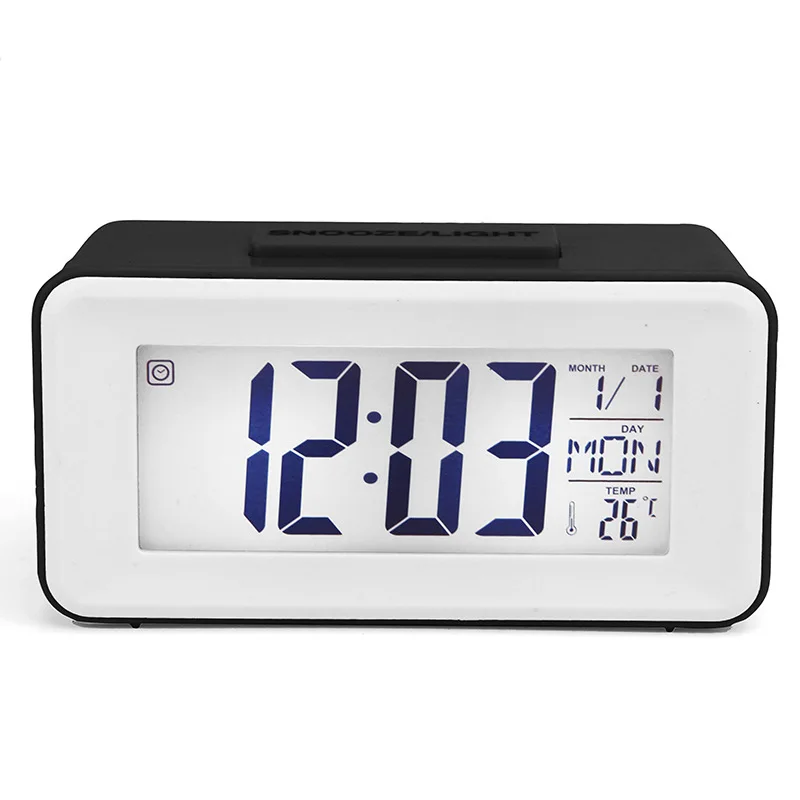 

Mini voice-activated luminous electronic bedside silent snooze alarm clock, Black,white