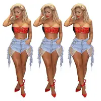 

K-0120 fashion casual sequined pocket rhinestone washed ripped smart fashion women denim jeans shorts