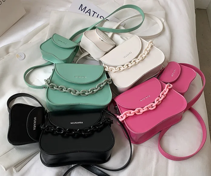 

Acrylic Chain Cute Fashion Small Hand Bags Ladies Shoulder PU Leather Purse Sets Two Pieces Handbags for Women, As picture