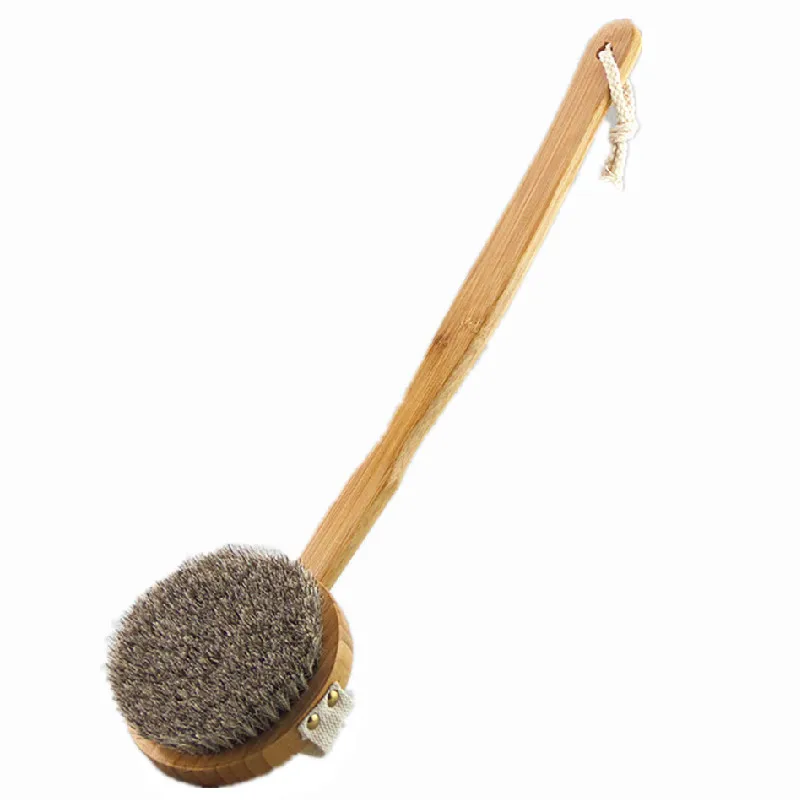 

Natural Horsehair Back Scrubber Shower Brush Detachable Long Wooden Handle Dry Skin Exfoliating Body Cleaning Tool, As picture