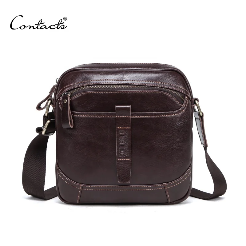 

Dropship contact's vintage real leather 7.9 inch ipad men anti-theft hold phone and 8 cards slot shoulder messenger bag, Coffee or customized color