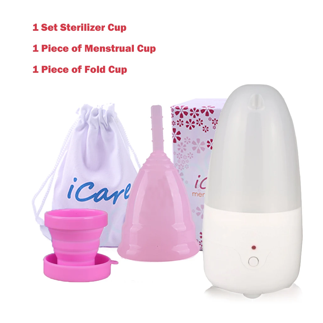 

Cheap Wholesale Order Online 2 In1 Foldable Medical Grade Silicone Menstrual Cup Set Preiod Cup with Sterilizer