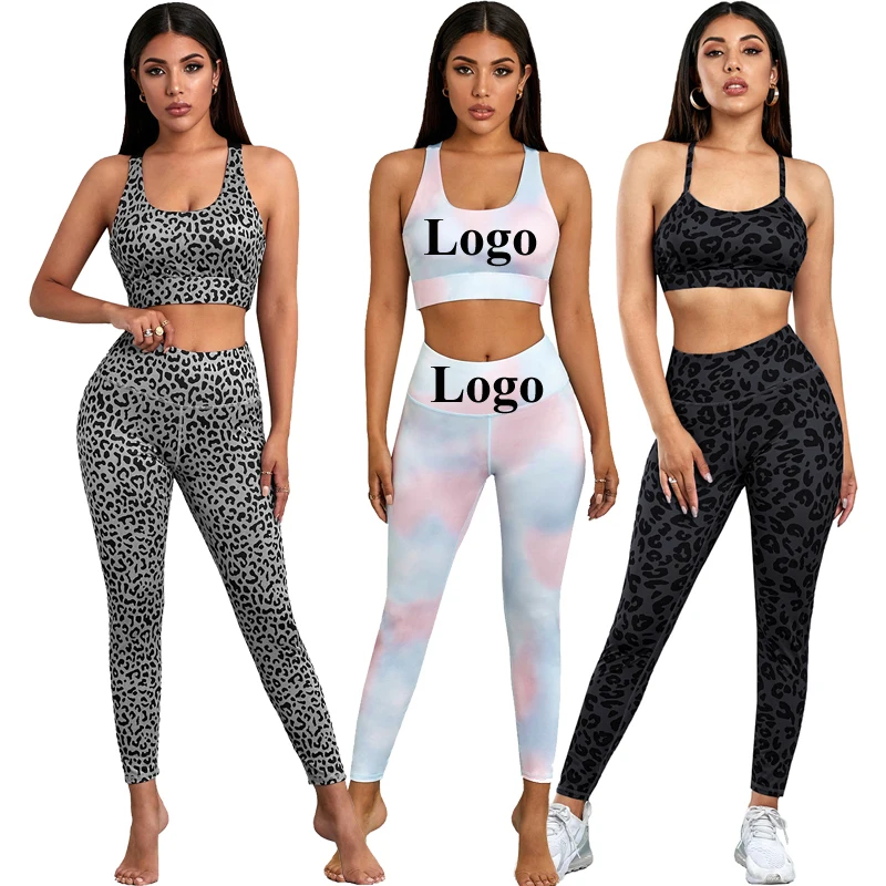 

Custom Logo OEM Women Tie Dye Leopard Print High Waist Fitness Gym Sport Wear Workout Yoga Set, Leopard print yoga set