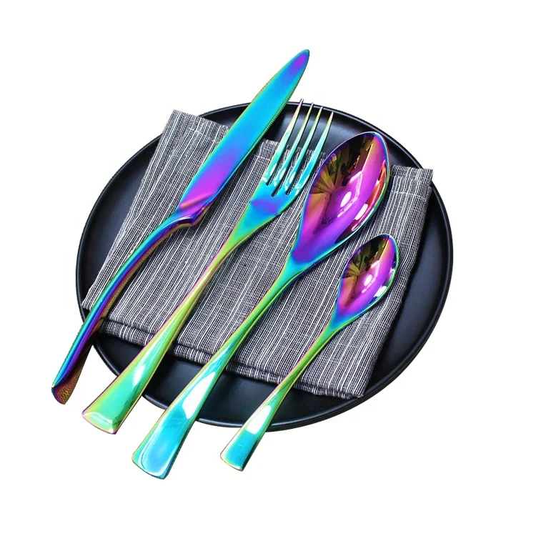 

Jieyang shengde china factory price titanium rainbow color metal stainless steel flatware cutlery set for wedding, Customized