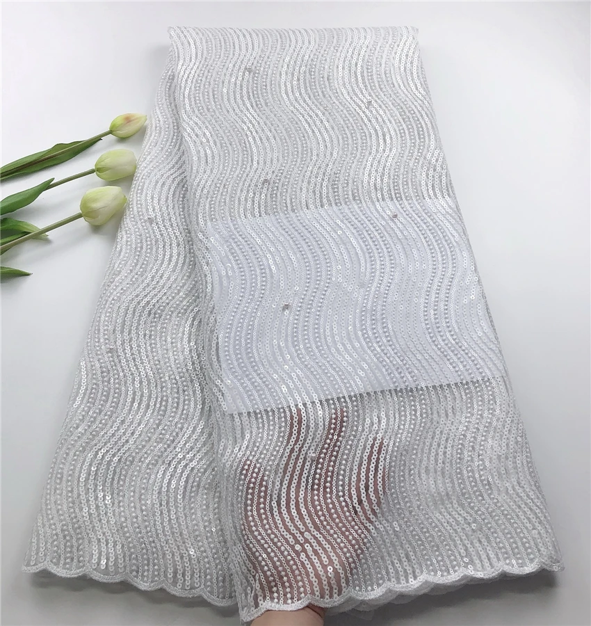 

Hot sale beautiful high quality lace fabric sequins beads African lace for party