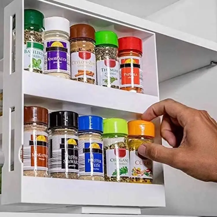 

Multifunctional household bathroom shelf storage cabinet spice kitchen organizer HOP5a spices storage containers with rack, White