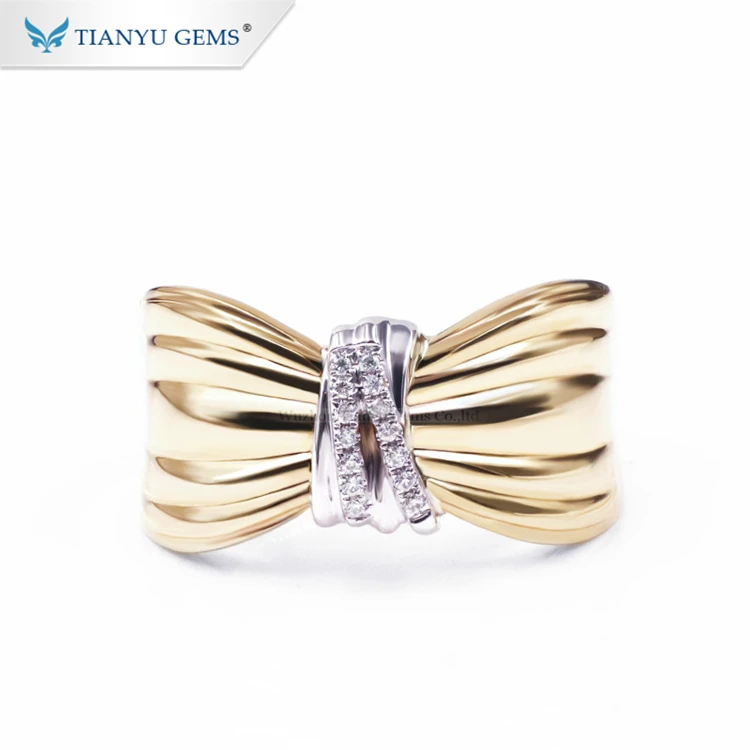 

Tianyu gems luxury yellow gold bow style moissanite diamond ring for women